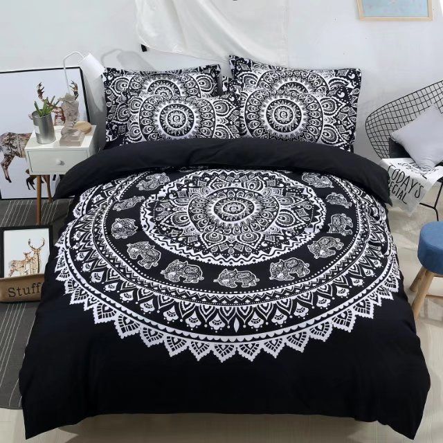 Black And White Bed Linens 3d Mandala Flower Printed Duvet Cover Black And White Bed Linens 3d Mandala Flower Printed Duvet Cover Bohemian Elephant Bedding Set Single Queen Full King Size Comforter
