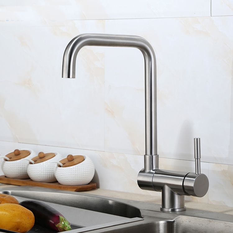 Sus 304 Brushed Nickle Stainless Steel No Lead Kitchen Sink Faucet Tap Hot And Cold Water Mixer Faucet Tap 360 Swivel 340