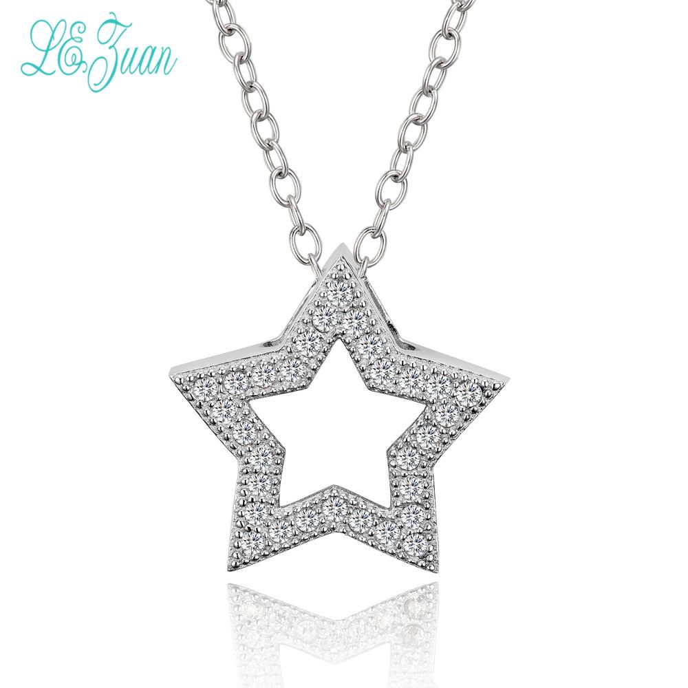 2019 L Zuan Hollow Star Shaped Pendant Necklaces For Woman 925 2019 L Zuan Hollow Star Shaped Pendant Necklaces For Woman 925 Sterling Silver Chains White Cubic Zircons Paved Necklace Jewelry From Baozii