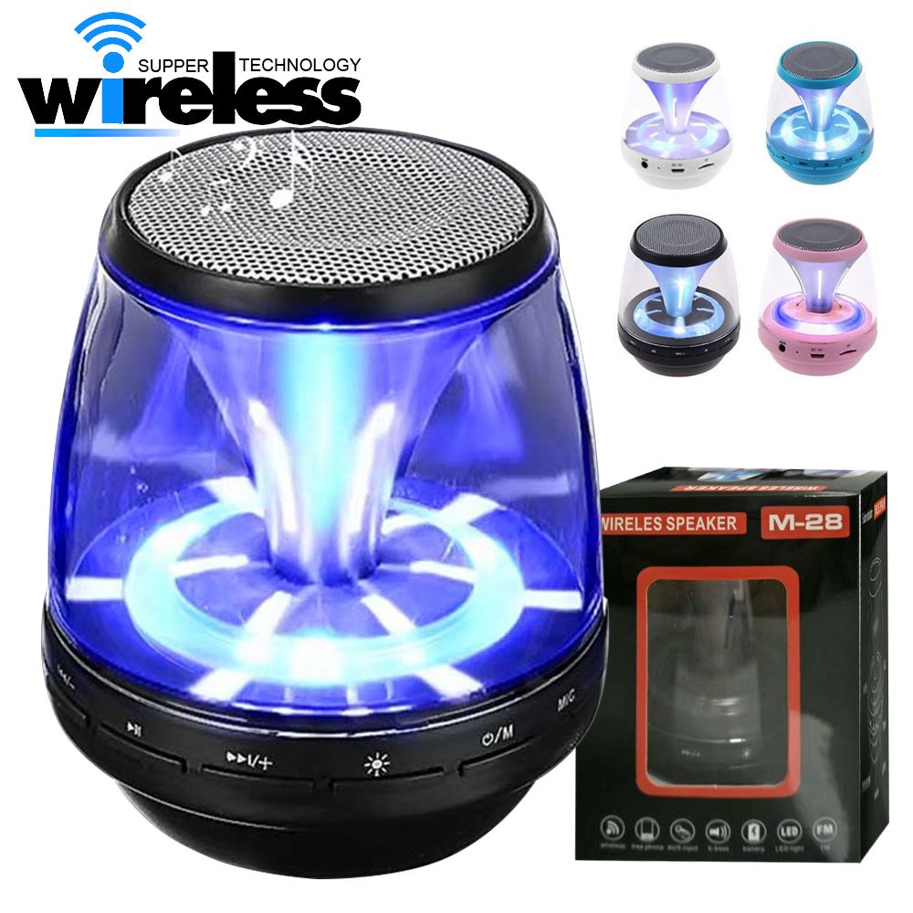 2019 M28 Universal Wireless Bluetooth Speakers Powered Subwoofer LED Light Support TF Card FM