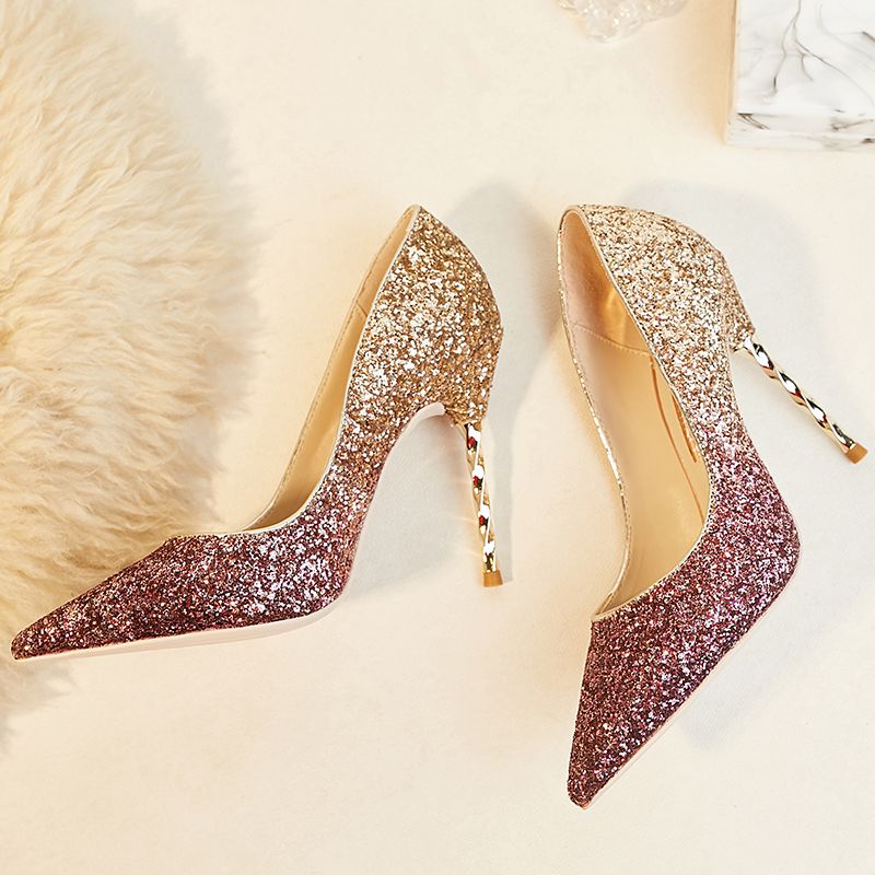 Bling Glitters High Heels Pumps For Women Sexy Pointed Toe Slip On