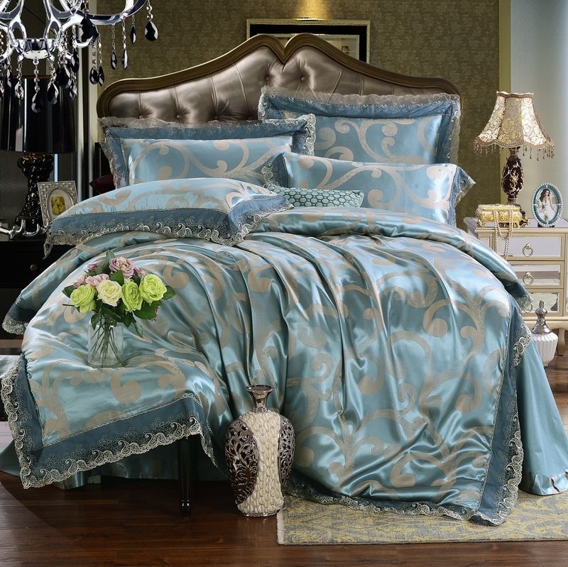 Lace Edge Stain Jacquard Luxury Bedding Set Super Soft Silky King Lace Edge Stain Jacquard Luxury Bedding Set Super Soft Silky King Queen Size Double Bed Fit Sheet Duvet Cover Pillow Shams Deals Covers