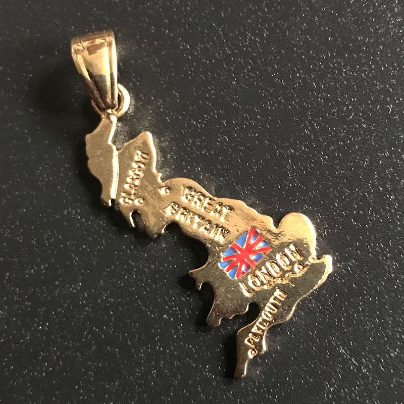 2021 Countries Map Theme Pendant The United Kingdom England Britain 18K Real Gold Plated Brass