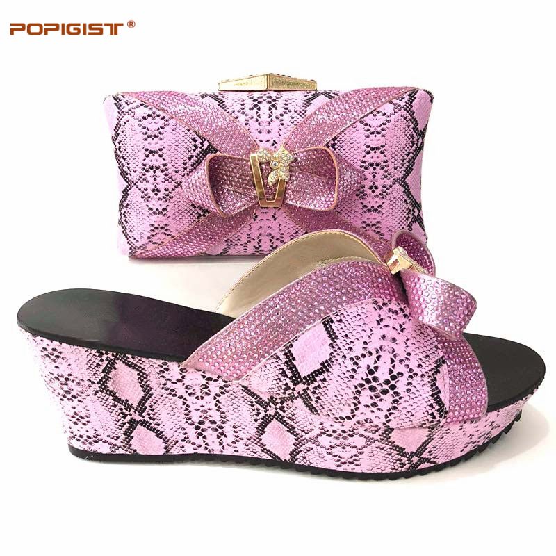 compre zapatos de boda de color rosa de nigeria y bolso para