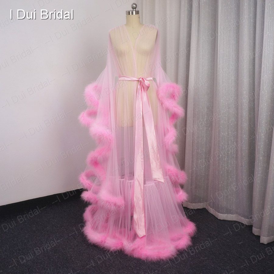 pink robe with feathers