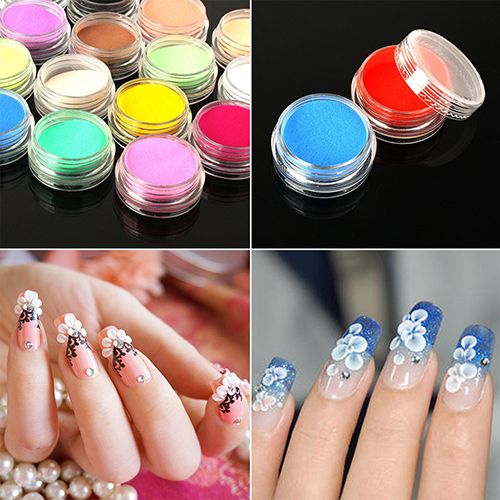Wholesale 12 Mixed Colors Acrylic Nail Art Tips Uv Gel Powder Dust
