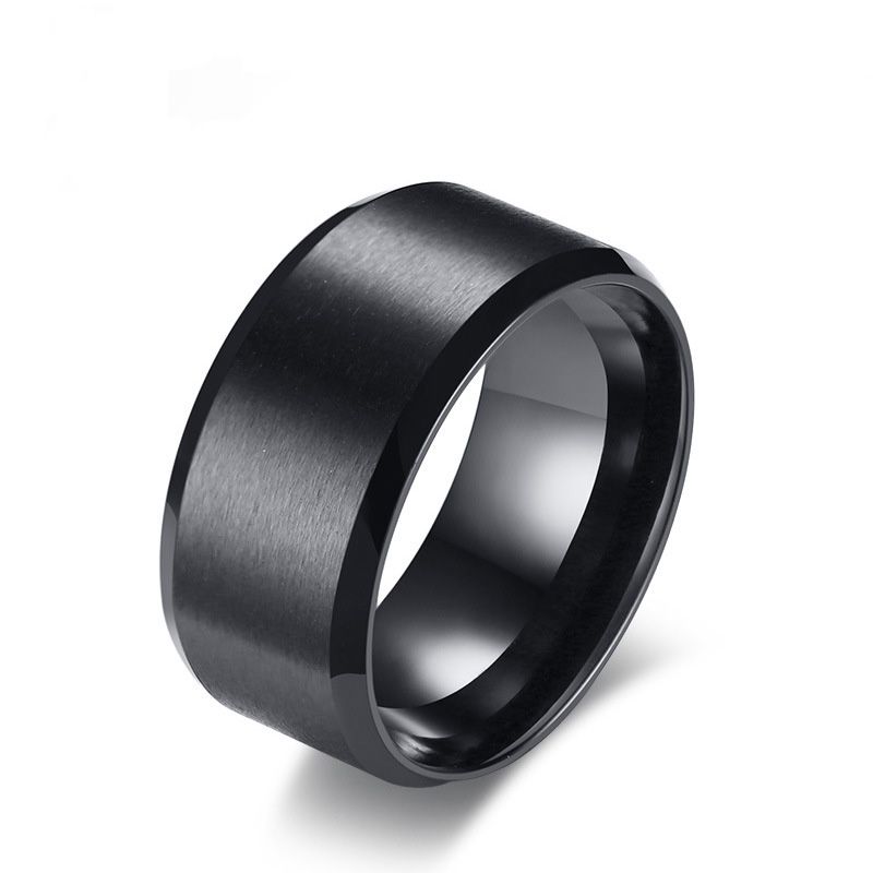 Black Mens Engagement Rings 10MM Matte Finished Stainless Steel Wedding ...