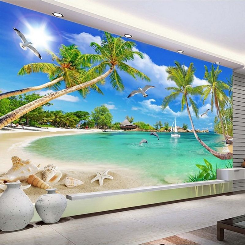 Custom 3 D Photo Wallpaper Wall Murals 3D Wallpaper Beach ... on Wall D Cor 3 id=79660