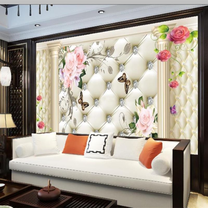 Murales 3D modernos Fondos de fotos personalizados Diamante Soft Roll Rose Jade para sala de estar Fondo Paredes Papeles Decoración para el hogar Flores