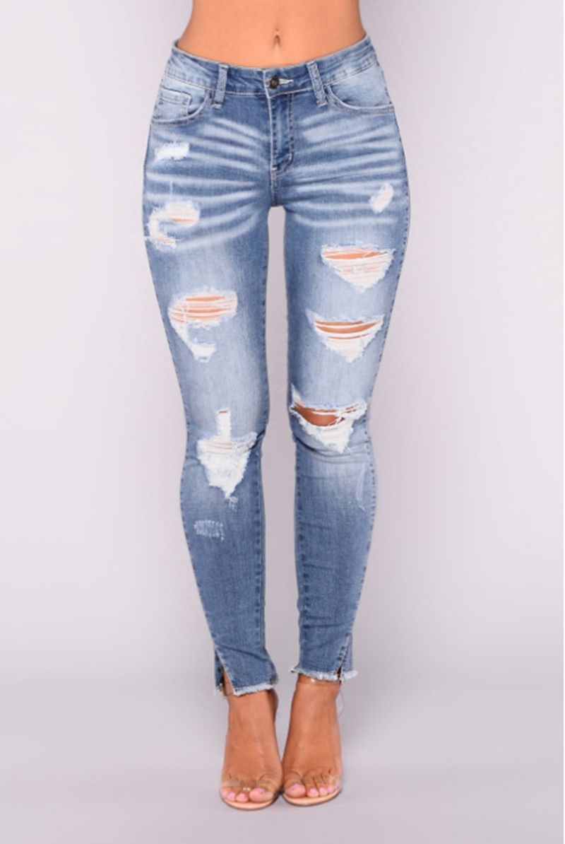 Compra 2018 Jansy Jeans Para Mujer Tallas Grandes Jeans Mujeres Agujero  Ripped Jeans Femme Algodón Capris Straight Pants Barato | Entrega Rápida Y  Calidad | Es.Dhgate