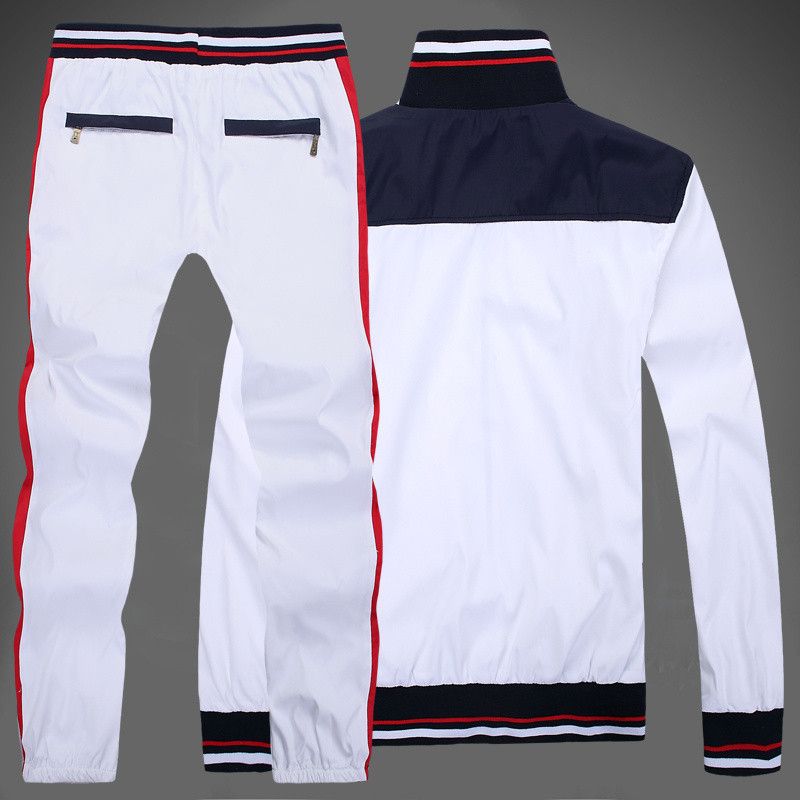 2021 Autumn Mens Full Zip Polo Tracksuit Men Sport Suit White Cheap Men ...