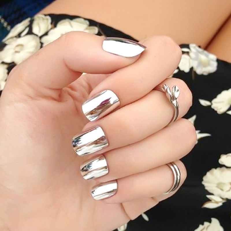 New Fake Nails Metal Silver Bride Nail Art Shiny Nail Products Patch New Fake Nails Metal Silver Bride Nail Art Shiny Nail Products Patch Manicure Fashion Press On Nails Art Tips With Glue Design Nails Nail Art Stickers From ... - New Fake Nails Metal Silver Bride Nail Art Shiny Nail Products Patch