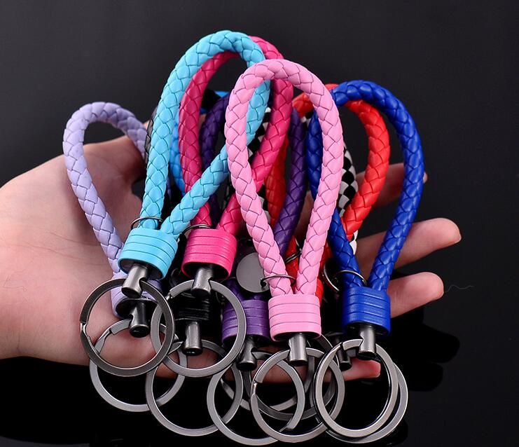 High Quality PU Leather Rope Woven Keychain Men Women Key Holder Key