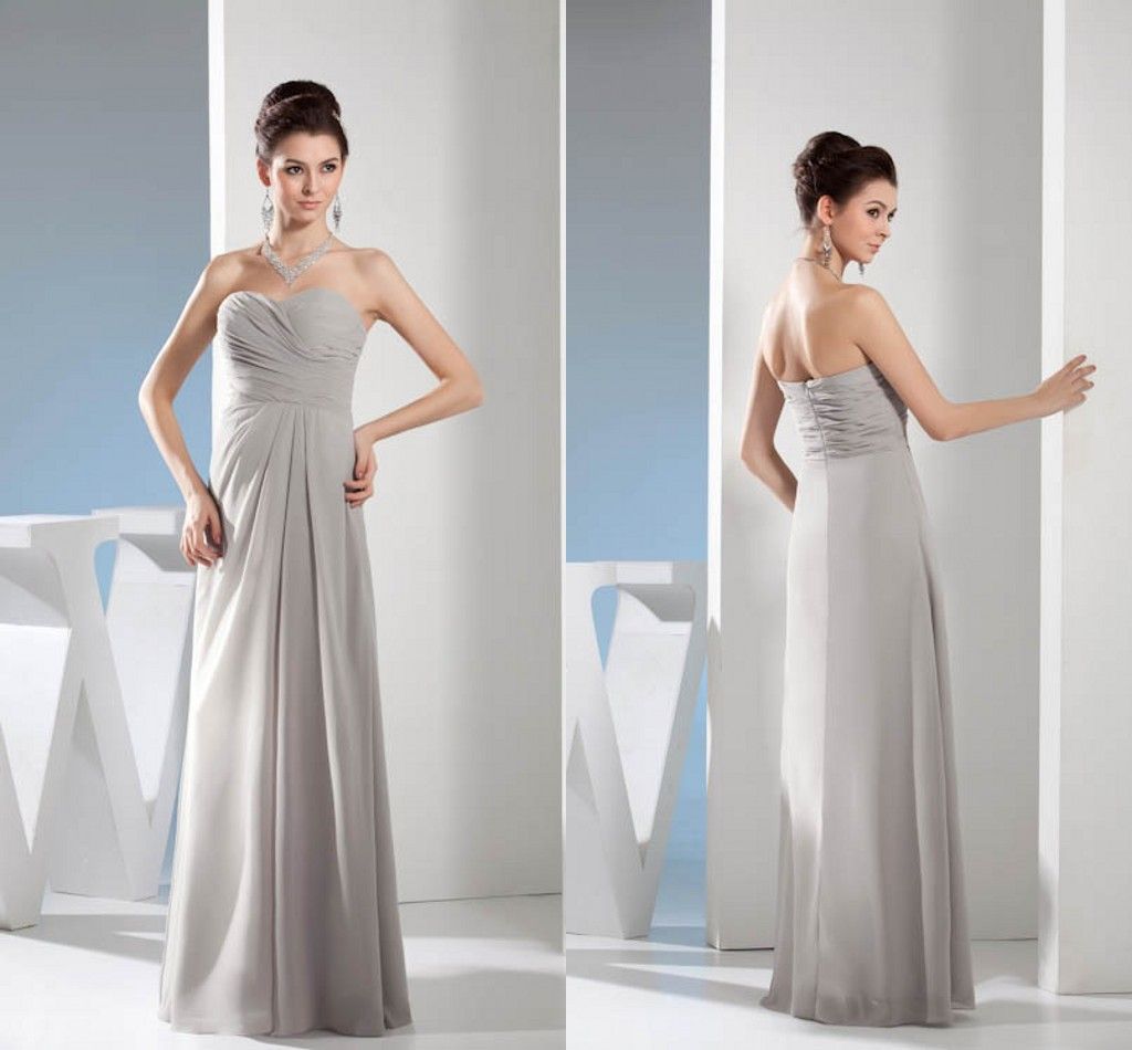 Long Strapless Chiffon Turquoise Bridesmaid Dresses