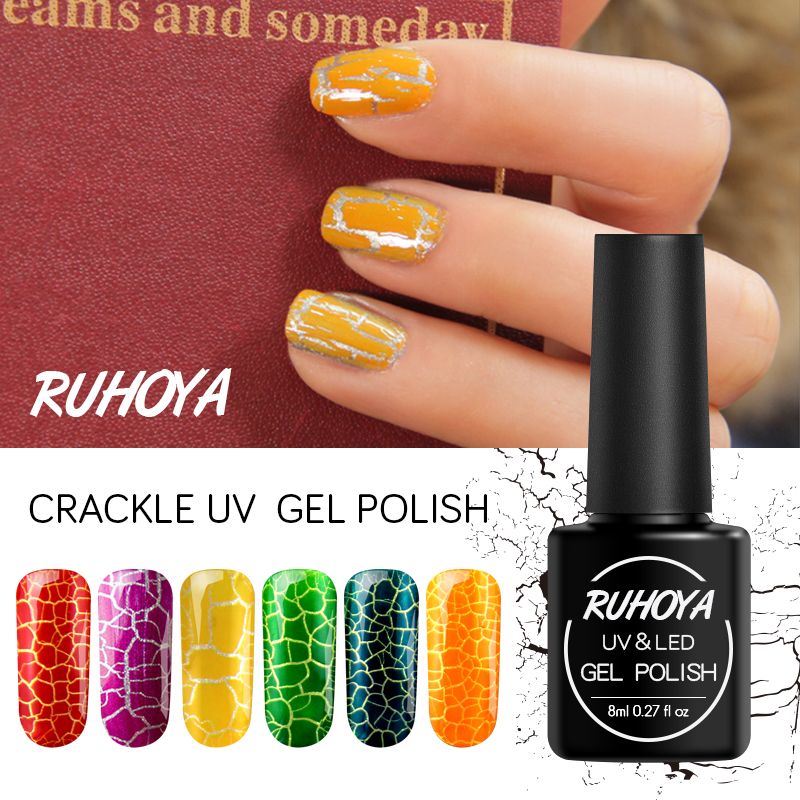 Ruhoya 8ml French Nail Glue Hybrid Varnishes Crack Acrylic Nail Art Uv Led Gel Lacquer Crackle Polish Cracking Gel Varnish