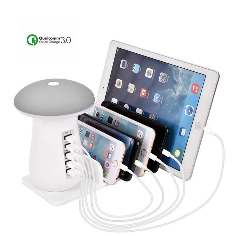 Multi Port Usb Charger Mushroom Night Lamp Charging Station Dock Multi Port Usb Charger Mushroom Night Lamp Charging Station Dock Qc 3 0 Quick For Mobile Phone And Tablet Pad Cell Phones