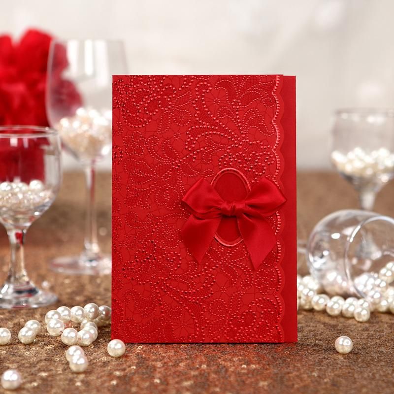 Chinese Wedding Invitations Cards Red Vintage Style Embossed Wedding