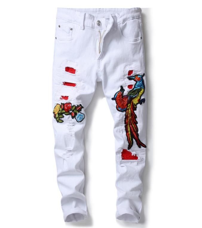 Acquistare Jeans Skinny Strappati Bianchi Causali Da Uomo Phoenix Bird Rose  Patches Ricamati Con Elastico In Denim Economico | Consegna Veloce E  Qualità | It.Dhgate