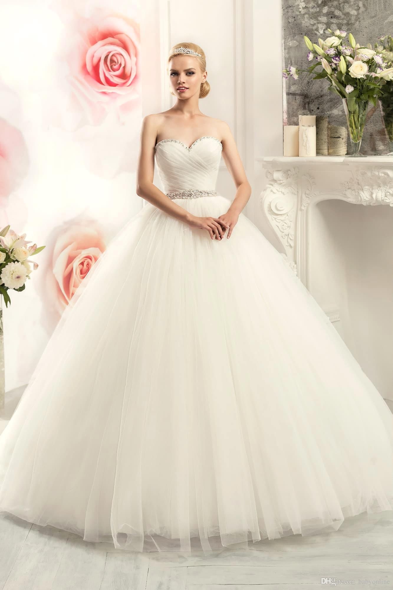 Wedding Dresses with Crystal Floral Belt Ball Gown