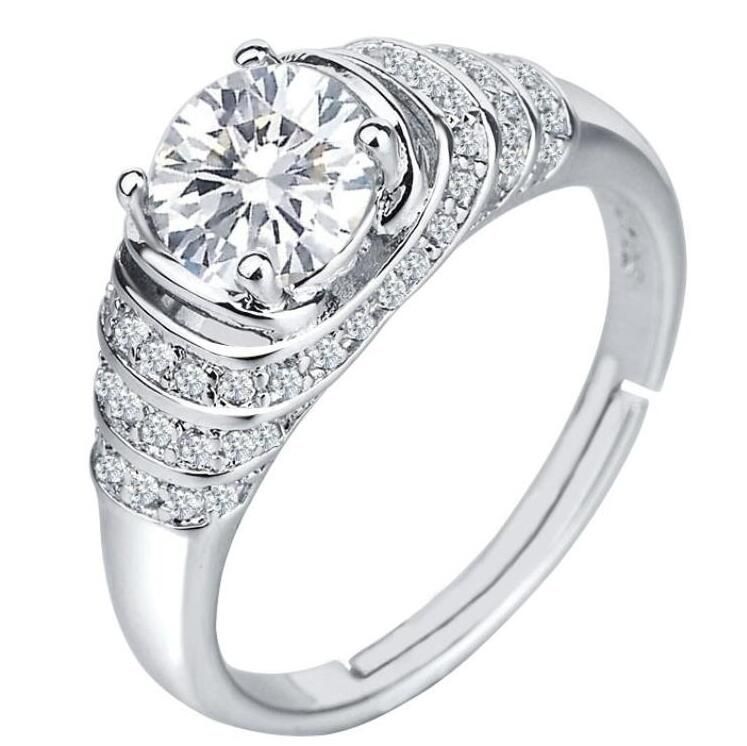 1 Ct Round Cut Topaze pour femme cadeau 925 Bande Argent Fête de mariage Anneau Ensembles Taille 4-9