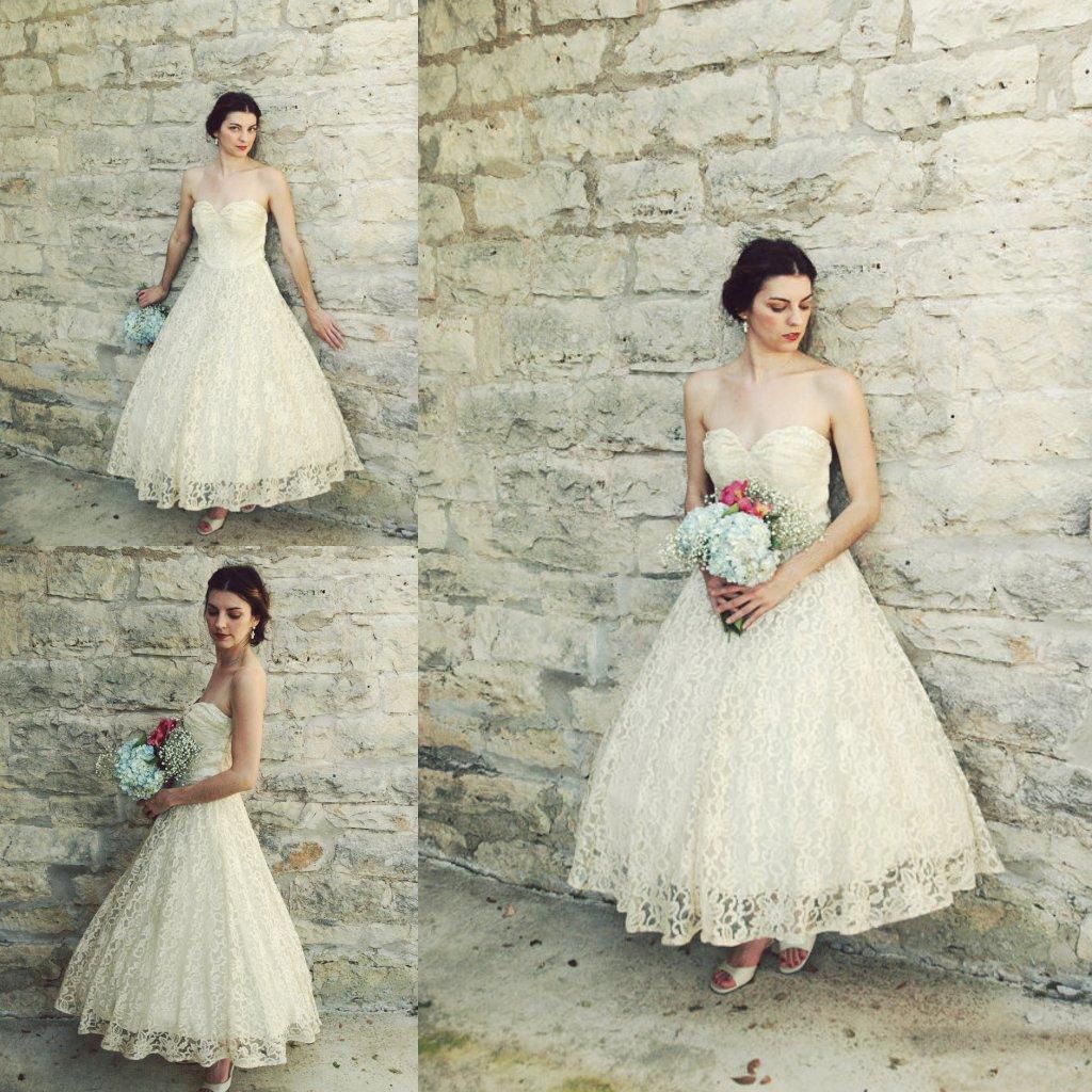 Cream Lace Tea Length Dress