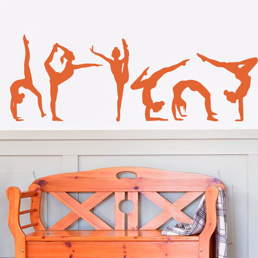 Gymnastics Girls Set Of 6 Wall Sticker Gym Girl Room Ballet R Yoga Decal Bedroom Living Fitness Workout Vinyl