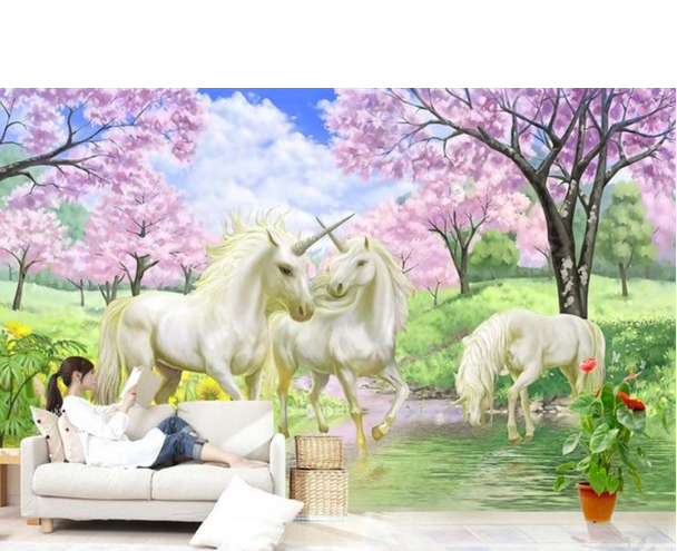 Acheter Personnalisé 3d Mural Papier Peint Licorne Dream Cherry