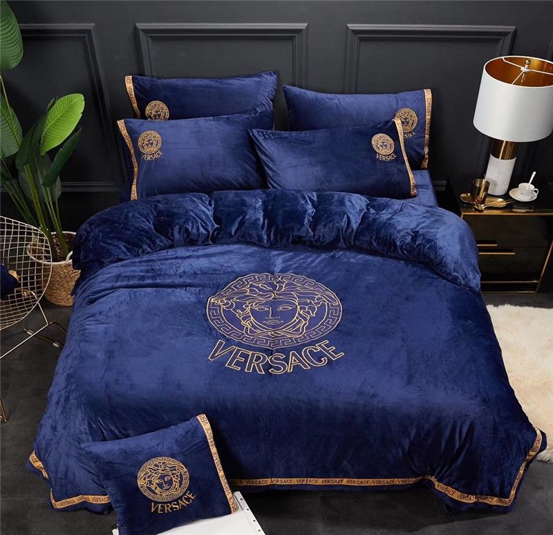 Letter V Embroidery Navy Goddess Bedding Cover High Weight Crystal Wool