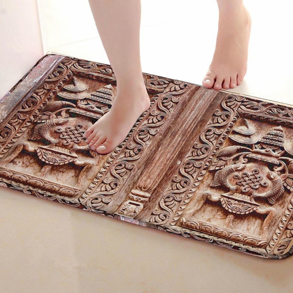 Wooden Door Style Bathroom Mat Funny Anti Skid Bath Mat Shower