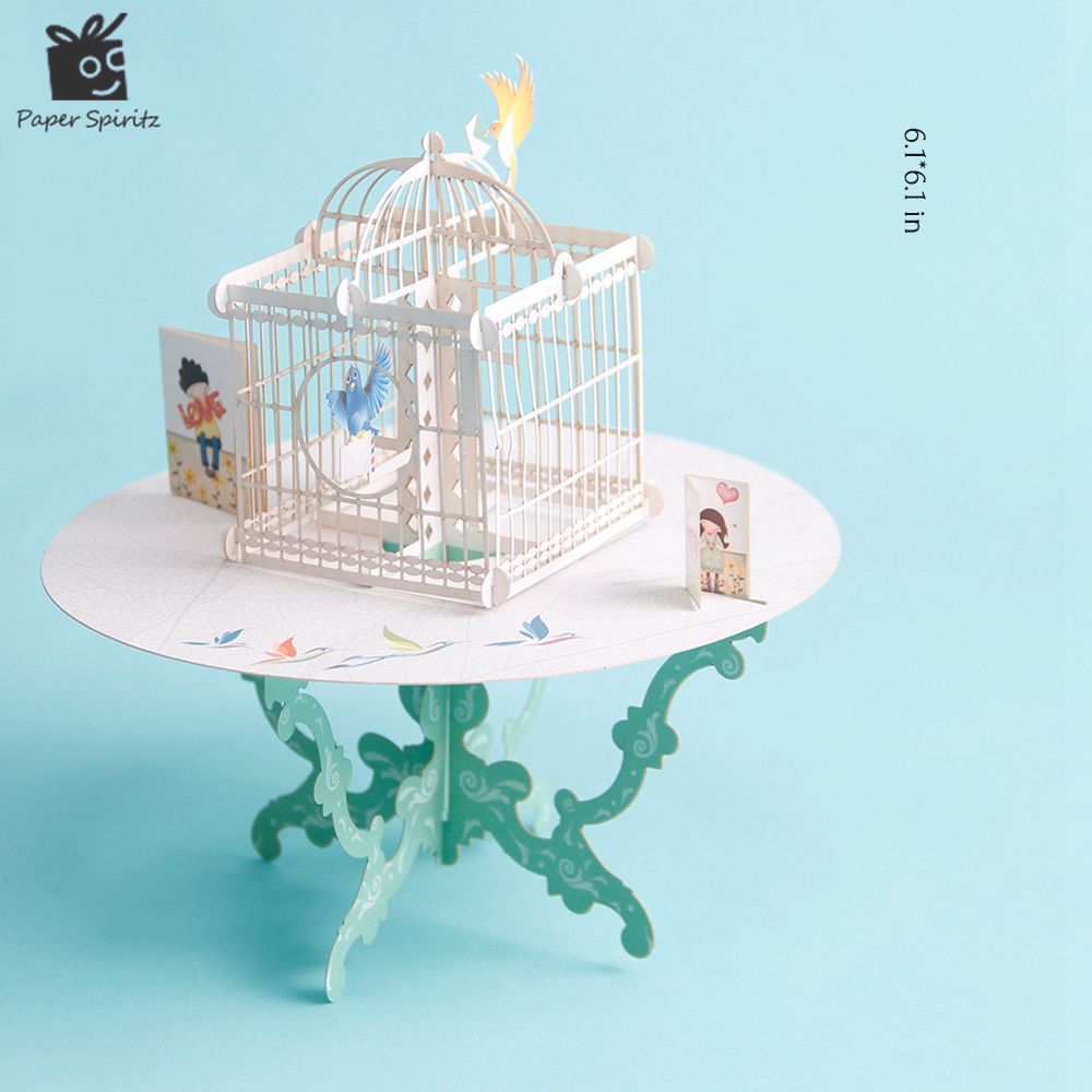Wholesale Birdcage Laser Cut 3d Pop Up Paper Laser Cut Crafts Display Custom Handmade Greeting Cards Happy Birthday Gifts Postcards 7006 Personalized