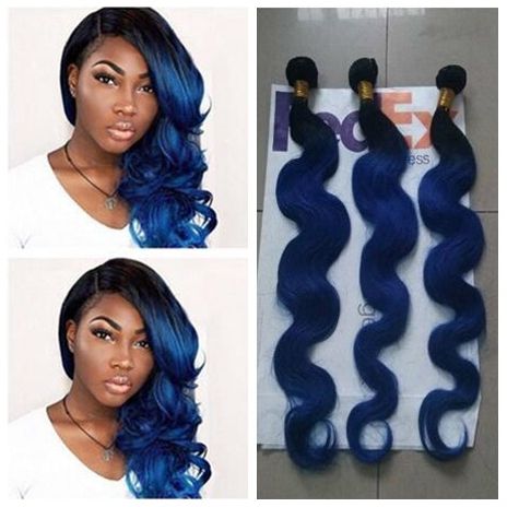 3 Or 4 Bundles Blue Ombre Hair Weaving Extensions Two Tone 1b Blue