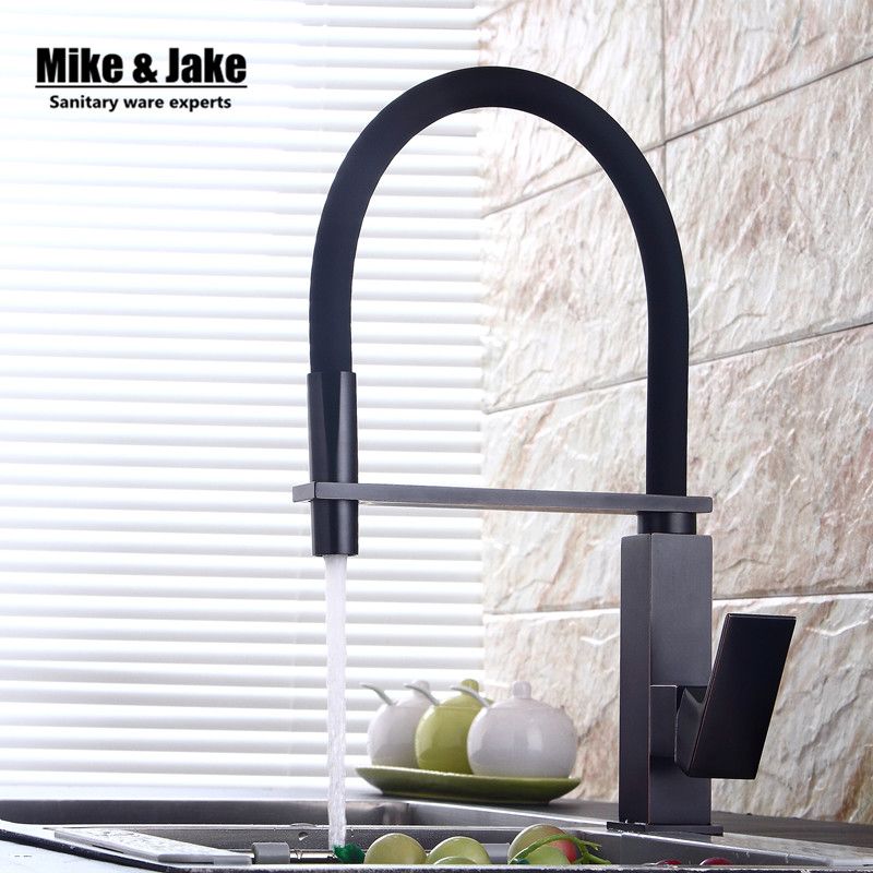 New Black Pull Down Kitchen Faucet Square Brass Mixer Sink Faucets Out Tap Mj5556