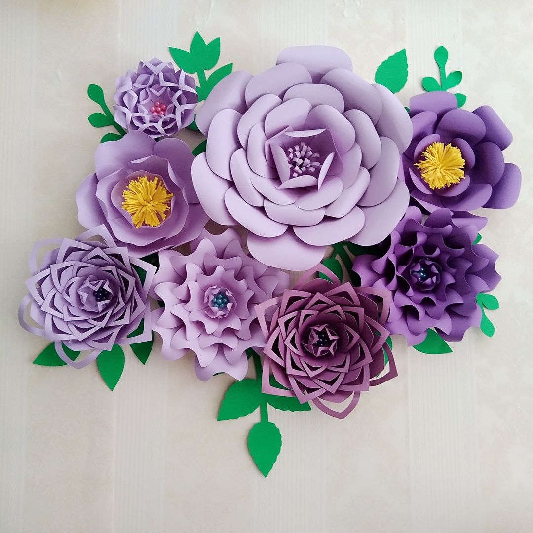 Compre Lila Púrpura DIY Medio Hecho Flores De Papel Gigante Con Hojas