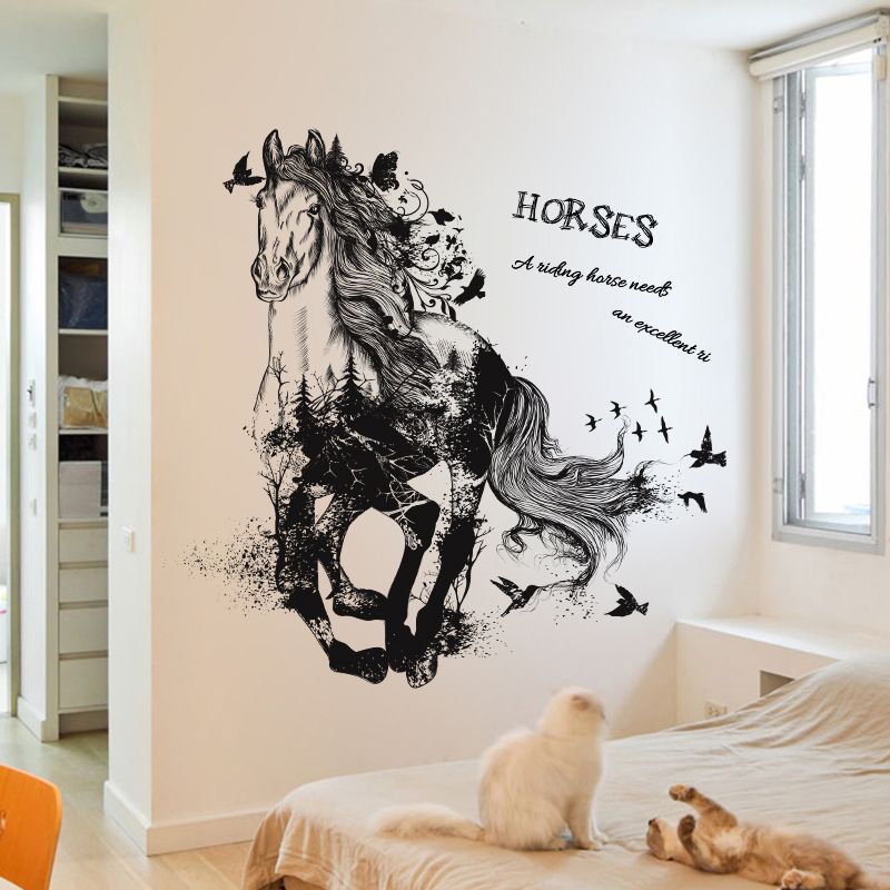 black run of horse removable cartoon wall stickers living room sofa