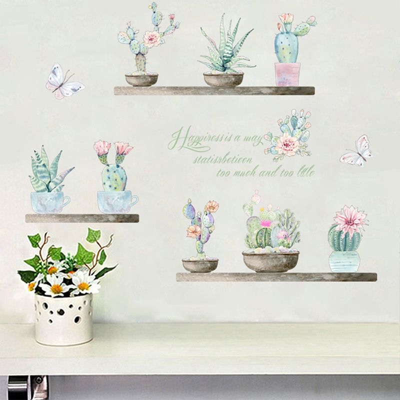 green cactus flower pot wall stickers living room home decoration