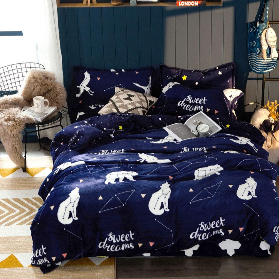 Deep Blue Flannel Duvet Cover Sets Twin Queen King Size Cartoon Deep Blue Flannel Duvet Cover Sets Twin Queen King Size Cartoon Fleece Bedding For S Winter Warm Quilt Bed Linen Fl