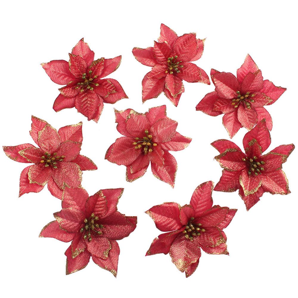 Glitter Poinsettia Christmas Tree Ornaments Hanging