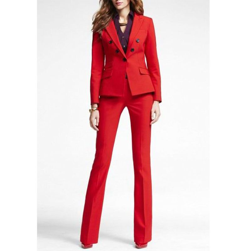 Red Set Women Business Suits Blazer with Pants Ladies Office Uniform Formal Pant Suits for