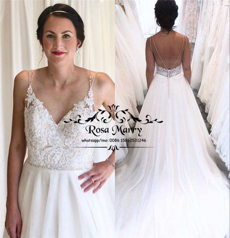 Discount Sexy Backless Country Beach Wedding Dresses 2019 A Line