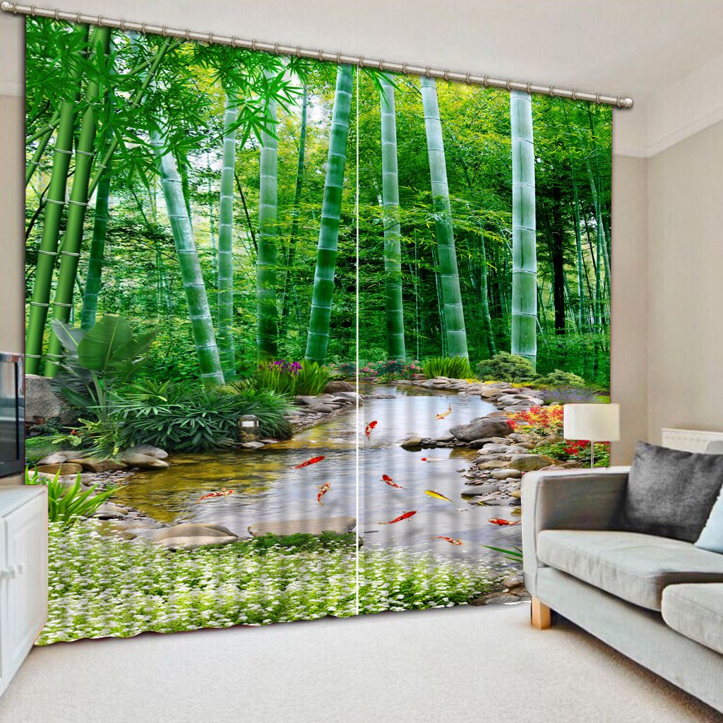 2018 Curtains Bamboo Forest Scenery Curtain Liveing