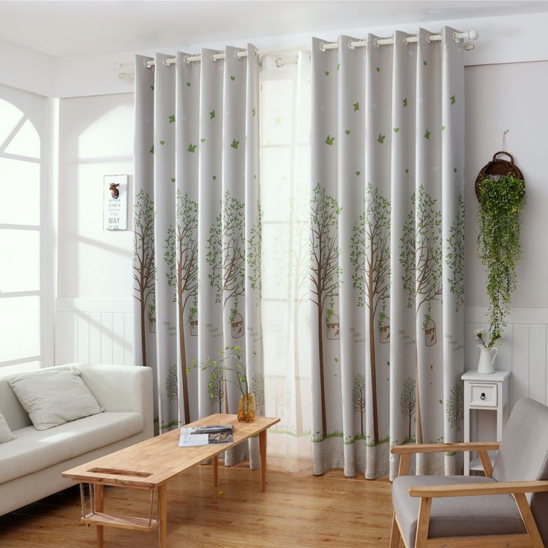 2018 Print Bird Window Curtain American Rustic Style Curtains For