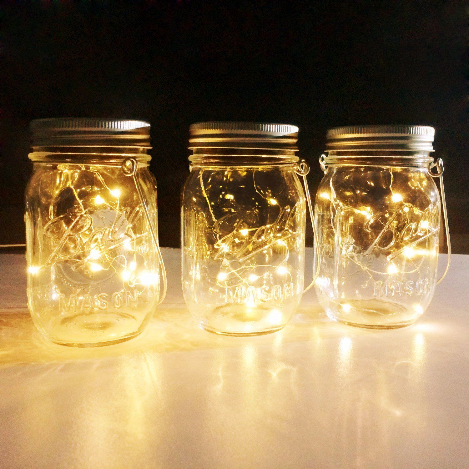 Solar Powered Mason Jar Lights Handle Included 20 Bulbs Hanging Light Garden Outdoor Lanterns Table Patio Path