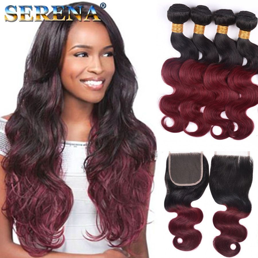 2019 Hot Sale Omber Color 1b 99j Weft Hair Extensions Dark Wine