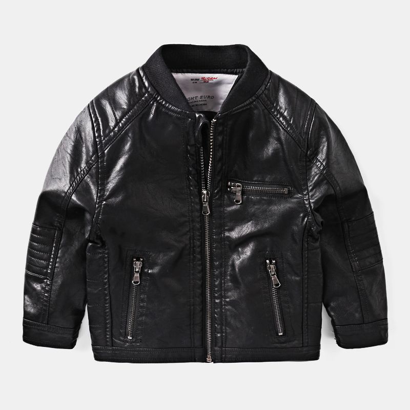 Classic Trendy Black Faux Leather Jacket Kids Boy Zip Motorcycle Classic Trendy Black Faux Leather Jacket Kids Boy Zip Motorcycle Coat Spring Autumn 2 7 Years Toddler Outerwear Cocuk Mont 10003 Boys Rain