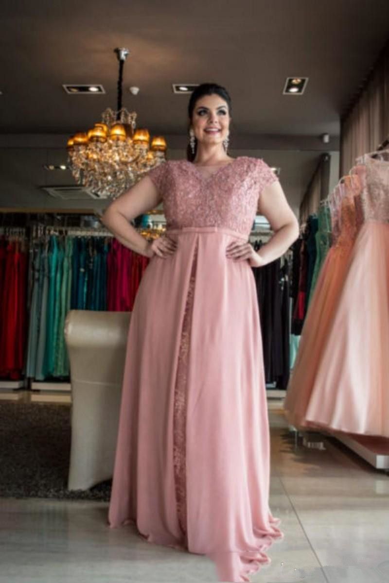 Plus Size Blush Pink Chiffon Prom Dresses 2018 New Elegant Floor Length