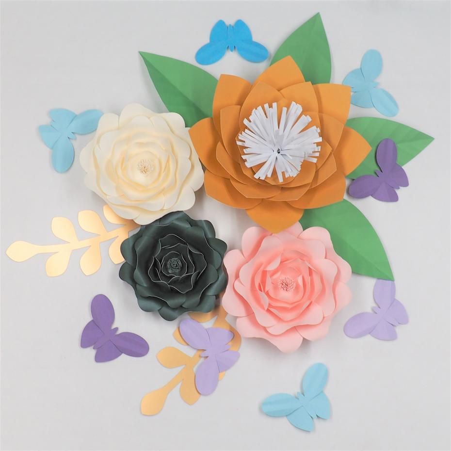2018 half made large paper flowers kits with leaves butterflies large paper flower kits