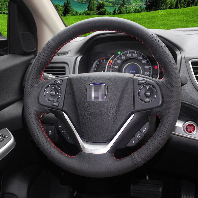 For Honda Crv 2012 2016 Crider Hand Sewing Steering Wheel Cover Balck Leather