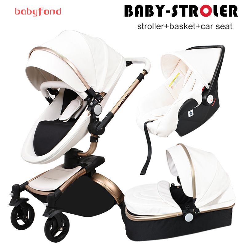 Aulon Leather Luxury Stroller 3 In 1 Folding High Landscape Baby Cute Multicolor Optional