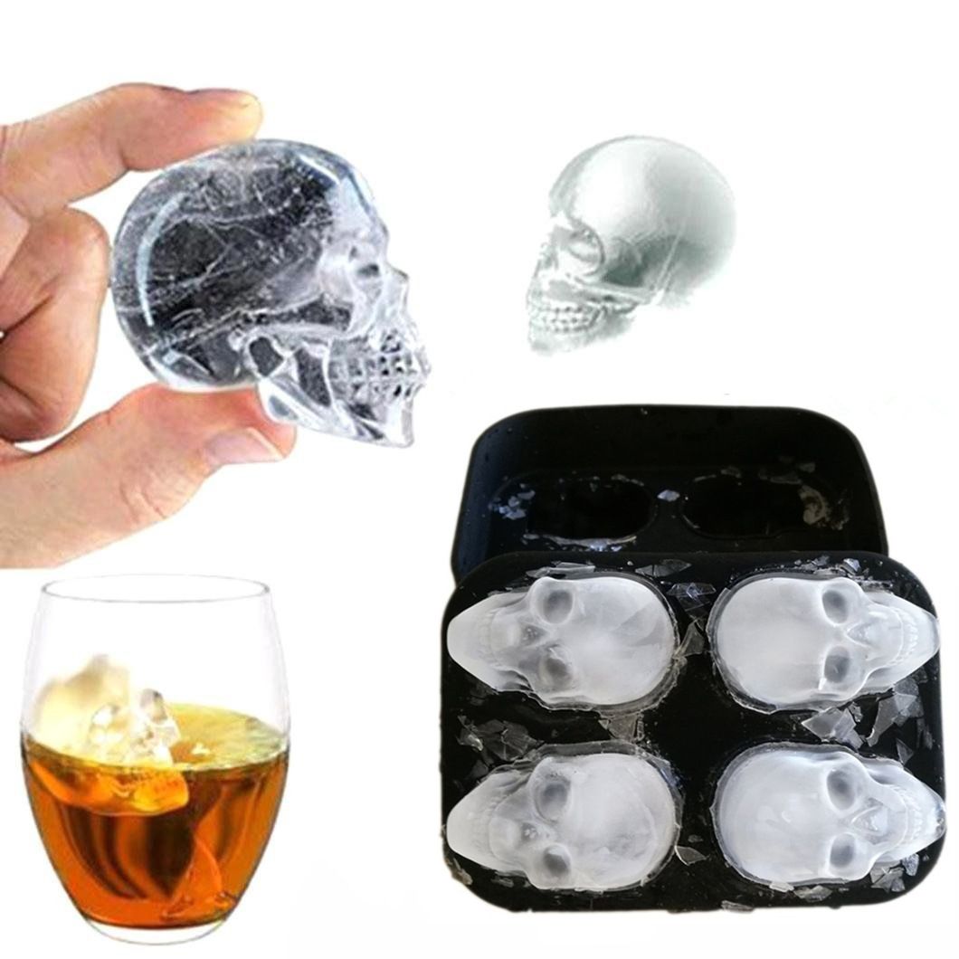 ice cubes acrylic diy Cocktail Cube Whiskey Ice Ball Ice Halloween Silicon Maker Cube 2019 3D Skull Mold Home Tray Ice