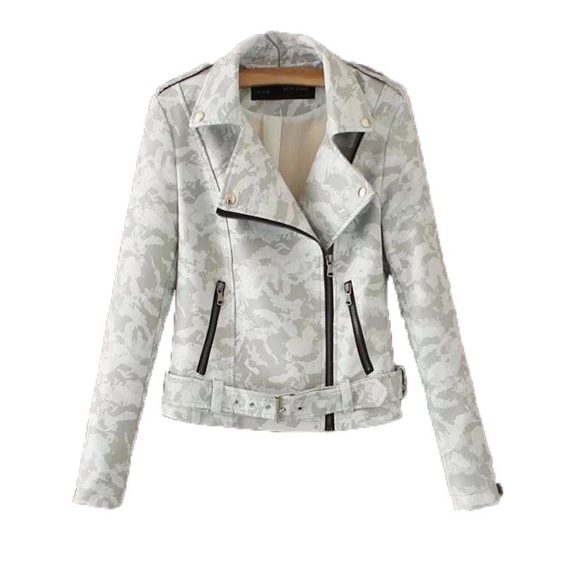 New 2018 Autumn Camouflage Leather Jacket Women Causal Long Sleeve Slim Turn Down Collar Motorcycle Biker Jaqueta Couro